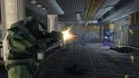 John-117 engaging Covenant soldiers in the UNSC Pillar of Autumn's mess hall.