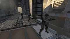 Members of A Company of UNSC Marine Corps in Halo 2: Anniversary campaign level Metropolis.