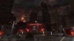 Promotional image for Halo 3: ODST featuring nighttime New Mombasa on the Campaign level Mombasa Streets.