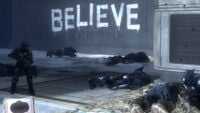 ODST Edward Buck comes across the aftermath of the skirmish between the Sangheili and Jiralhanae in the city.
