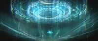 Installation 09's Core generating a holographic representation of a slipspace portal preparing to transport the Halo.