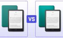A Kindle Paperwhite and Paperwhite Signature Edition in a side by side comparison