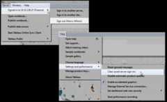 A menu displaying choices to clear saved server sign-ins and disable automatic product updates.