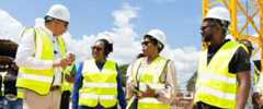 Minister Tufton and HSSP Programme Manager Orett Clarke take members of Spanish Town Hospital's management team on a tour of the new wing that is being built under the HSSP.