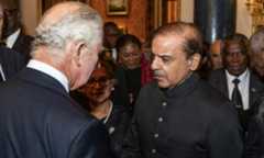 Prime Minister Muhammad Shehbaz Sharif meets King Charles on Sunday in London during the reception hosted by the latter for visiting dignitaries. &mdash; Photo courtesy: PML-N Twitter