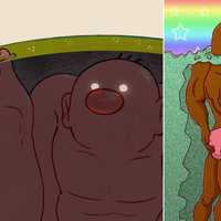 Fanarts depicting what Diglett could possible look like underground - giant sticking his fingers through the earth's crest and three muscular man cuddled together in the ground