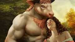 The cover of Morning Glory Milking Farm depicting a minotaur and a woman embracing.