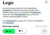 Screenshot of a tongue-in-cheek explanation of the word "Lego":/memes/subcultures/lego as it pertains to how painful it is when stepped on by an adult.