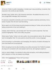 Jack Dorsey's Tweet Tweet by Jack Dorsey explaining that they will keep the 140 character limit