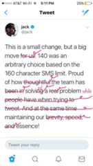 Tweet showing how he could have shortened his message and still get it across without more than 140 characters Tweet showing how he could have shortened his message and still get it across without more than 140 characters