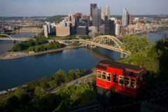The Duquesne Incline, a funicular opened in 1877, carries passengers up Mount Washington in Pittsburgh, Pennsylvania on May 11, 2025.