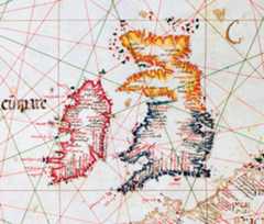 The British Isles appear in this detail from a 1565 world atlas, created by Portuguese cartographer Diego Homem.