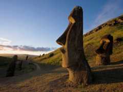 giant monolithic stone moai statues on Easter Island