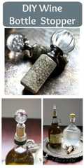 three different shots of wine bottles with the words diy wine bottle stopper