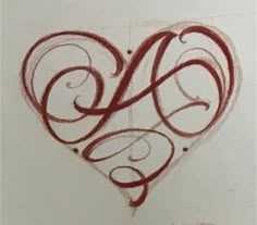 a drawing of a heart with the letter e in it