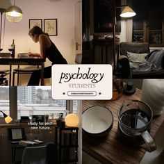 there is a collage of photos with people in the room and on the table