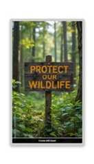 a wooden sign that reads protect our wildlife on it's post in the woods