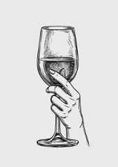 a drawing of a hand holding a wine glass