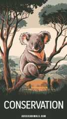 a koala bear sitting in a tree with the words conservation on it's back