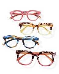 three pairs of glasses in different colors