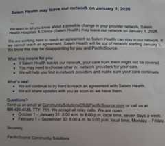 r/SALEM - Heads up for those on PacificSource. Bad news.