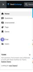 hamburger dropdown has "Home", "Questions", "Unanswered", "Tags", "Saves", "Chat", and "Users"