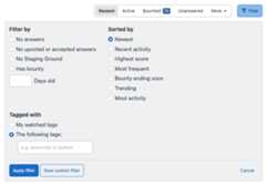 Screenshot of current filter interface