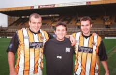 Warren Joyce,  player manger of Hull City with his team's new signings Gary Brabin and Mark Bonner.