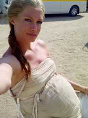 Stunt rider Olivia Jackson on the set of Mad Max Fury Road