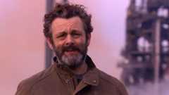 Michael Sheen in front of Tata Steel in Port Talbot