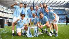 Manchester City players with the Premier League trophy