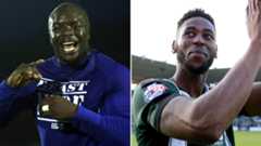 AFC Wimbledon's Adebayo Akinfenwa and Plymouth's Jamille Matt