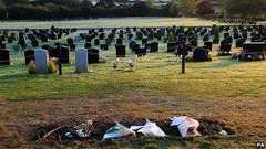 Grave of Sir Jimmy Savile in Woodlands Cemetery, Scarborough, where the headstone was removed overnight at the request of Savile's family. PA