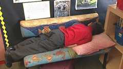 Josh Hadfield asleep at school