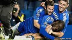 Chelsea celebrate their win over Shakhtar Donetsk, in the 2012/13 Champions League