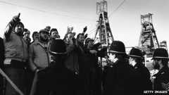 Miners picket at a Kent coalmine during the 1984