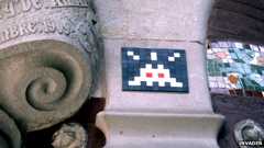 Space Invaders art on Palau de la Musica, Barcelona