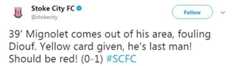 Stoke City twitter account on Simon Mignolet's foul