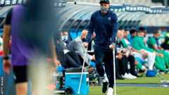 Kylian Mbappe on crutches