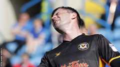 Padraig Amond of Newport County rues a missed chance