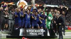Manchester United lift the Europa League trophy