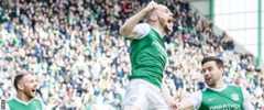 Hibernian skipper David Gray celebrates scoring against Queen of the South