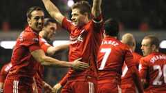 Steven Gerrard celebrates scoring for Liverpool