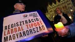 Protest against new electoral law outside parliament in Budapest, 19 Nov 12