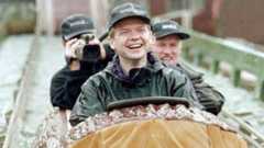 William Hague on a water slide