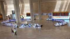 Empty arrival lounge of Ben Gurion international airport, near Tel Aviv, on 23 July 2014