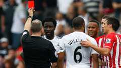 Swansea's Wilfried Bony gets red card
