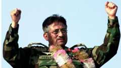 April, 9, 2002 file photo former President of Pakistan and military ruler Gen. Pervez Musharraf gestures at a public rally in Lahore, Pakistan
