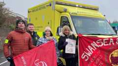 Ambulance strikers and banners