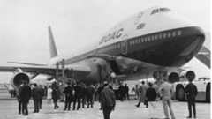 The first Boeing 747 to be operated by BOAC arrives at London's Heathrow Airport in May 1970.
